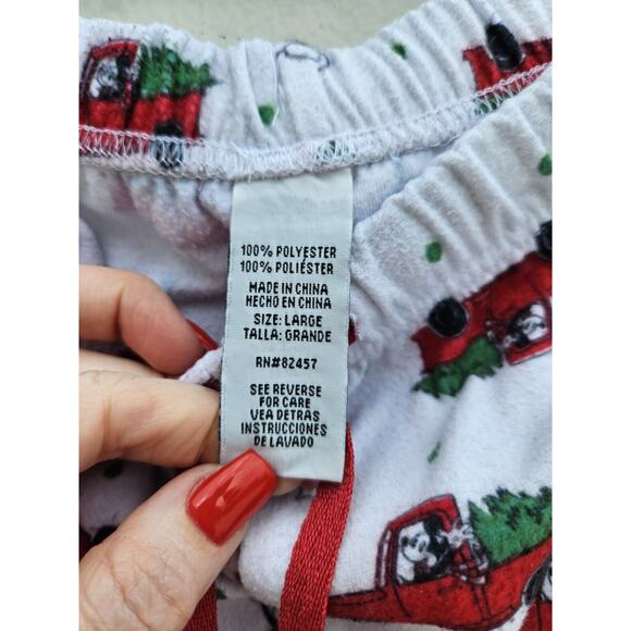 Mickey Mouse Pajama Pants Mens Large White Red Green Christmas Tree Drawstring - Picture 3 of 8